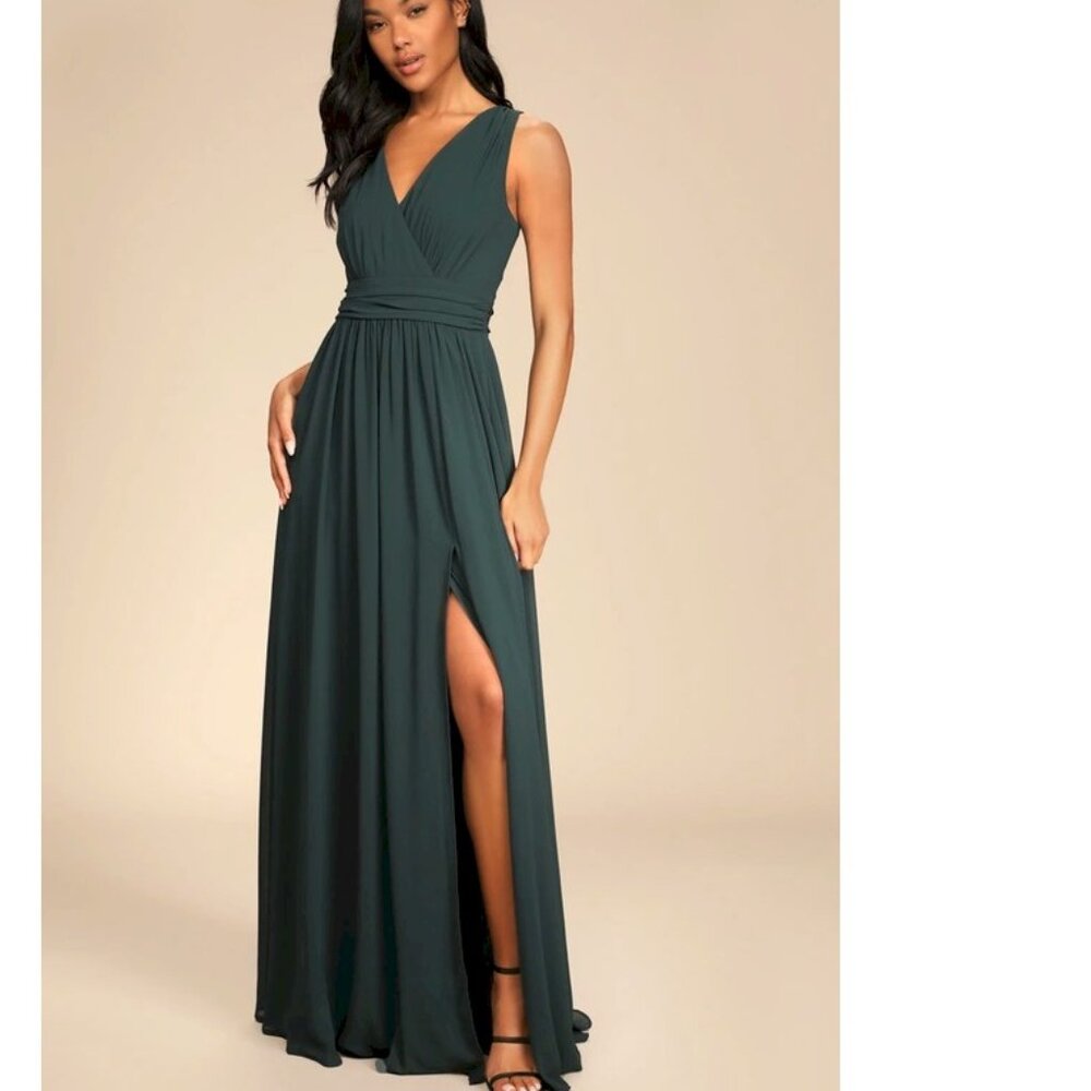 Lulus Thoughts of Hue Emerald Green Surplice Maxi Dress Size XL New NWT